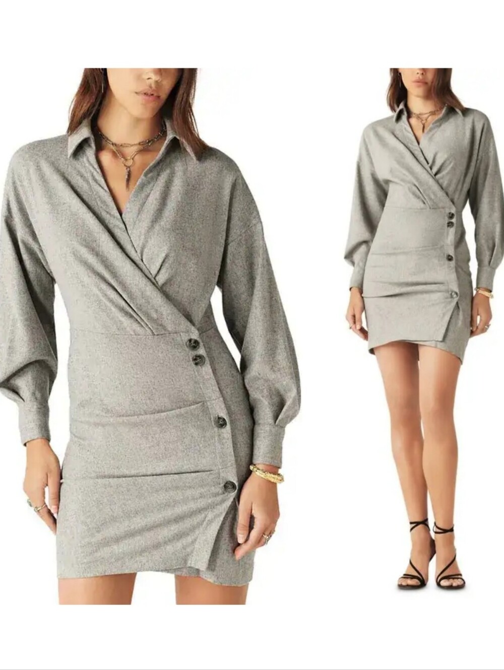 Ba&Sh Fastway Faux Wrap Dress In Grey Medium Size 6